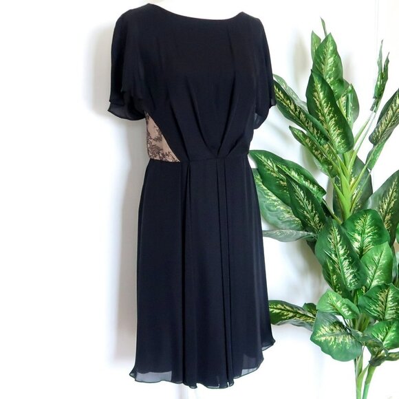 Jason Wu Dresses & Skirts - Jason Wu Black Lace Inset Silk Georgette Short Sleeve Mini Dress Size 10